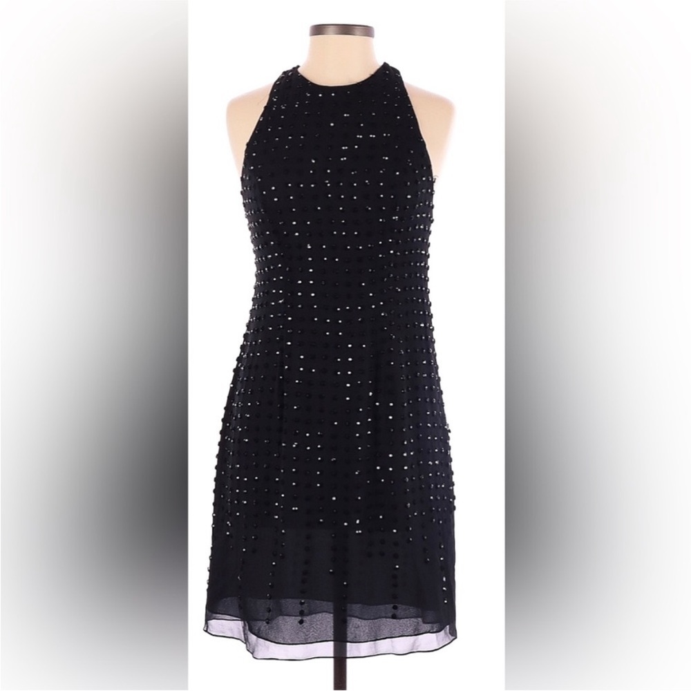 BASIX II size 8 Silk Sequin Black Sleeveless Dress